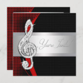 Red Black Music Treble Clef Einladungen (Vorne/Hinten)