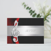 Red Black Music Treble Clef UAWG RSVP Karte (Stehend Vorderseite)