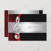 Red Black Music Treble Clef UAWG RSVP Karte (Vorne/Hinten)