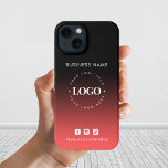 Red Black Ombre Business-Logo und Social Media iPhone 13 Hülle<br><div class="desc">Mit diesem eleganten iPhone-Gehäuse mit rotem schwarzem Hintergrund,  benutzerdefiniertem Logo und Text fördern Sie Ihr Geschäft. Fügen Sie einfach Ihr Logo hinzu,  indem Sie auf "Personalisieren" klicken.</div>