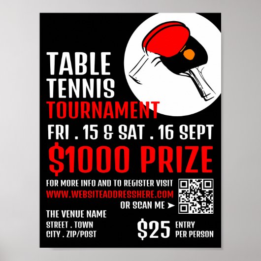 Red & Black Paddles, Tischtennis Turnier Poster (Vorne)