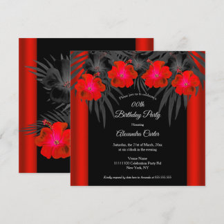 Red Black Palms Hibiskus Tropical Birthday Party Einladung