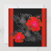 Red Black Palms Hibiskus Tropical Birthday Party Einladung (Rückseite)