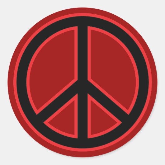 Red & Black Peace Symbol Runder Aufkleber (Vorderseite)