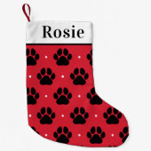 Red Black Pet Name Paw Print Monogram Kleiner Weihnachtsstrumpf (Vorderseite)