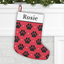 Red Black Pet Name Paw Print Monogram Kleiner Weihnachtsstrumpf