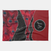 Red Black Pfau Marble Agate Glam Geschirrtuch (Horizontal)