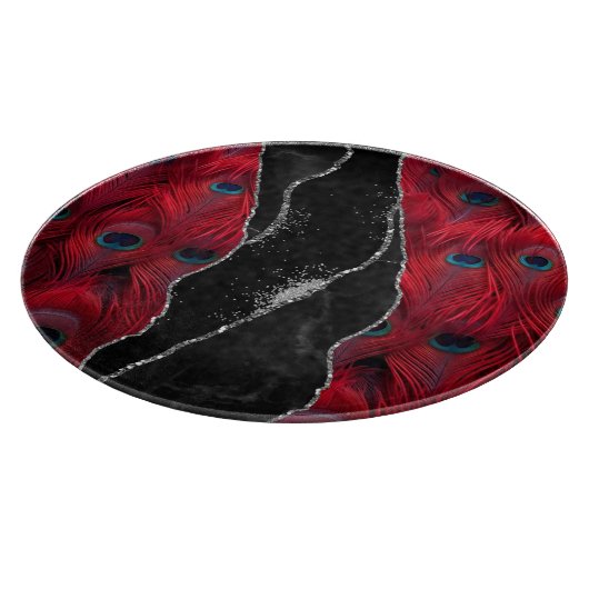 Red Black Pfau Marble Agate Glam Schneidebrett (Ecke)
