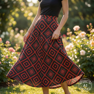 Red Black Pink Ethnic Tribal Geometric Muster Stoff