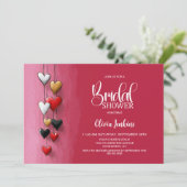 Red Black Pink Hearts Bridal Shower Einladung (Stehend Vorderseite)