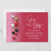 Red Black Pink Hearts Wedding Save the Date (Vorderseite)