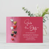 Red Black Pink Hearts Wedding Save the Date (Stehend Vorderseite)