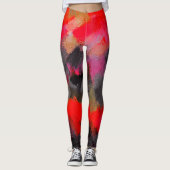 Red Black Pink Paint Spritzer Leggings (Vorderseite)
