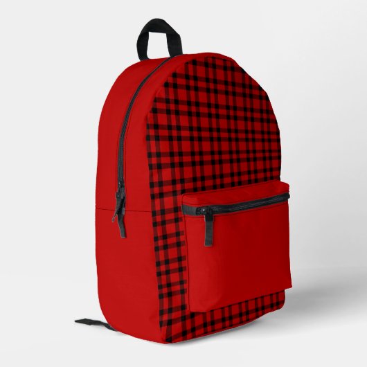 Red Black Plaid Pattern Bedruckter Rucksack (Rückseitige Ecke links)