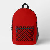 Red Black Plaid Pattern Bedruckter Rucksack (Vorderseite)