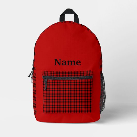 Red Black Plaid Personalize Pattern Bedruckter Rucksack (Vorderseite)