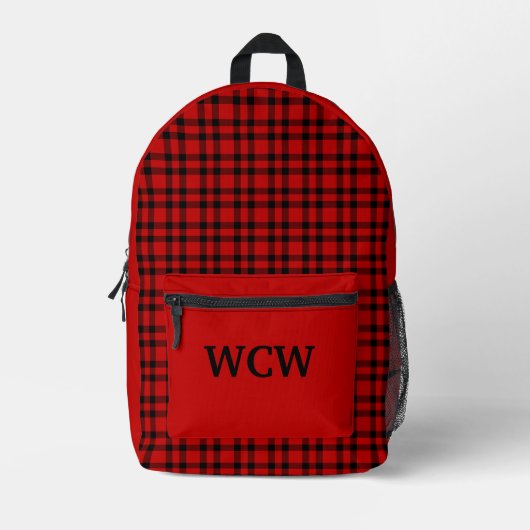 Red Black Plaid Personalize Pattern Bedruckter Rucksack (Vorderseite)