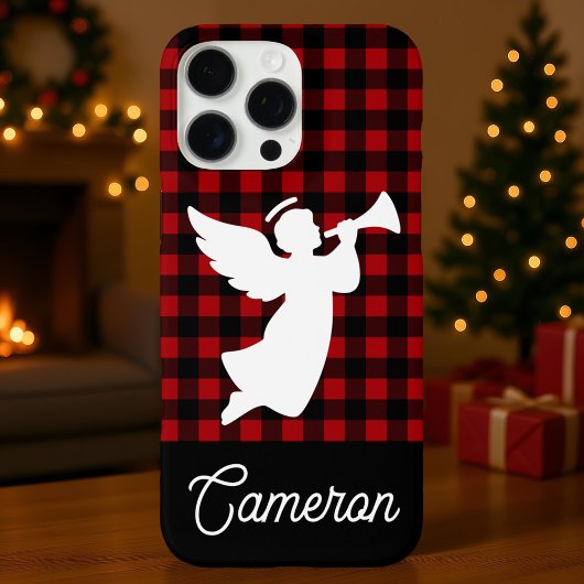 Red & Black Plaid with Angel Custom Name Case-Mate iPhone Hülle