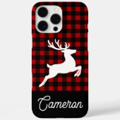 Red & Black Plaid with Reindeer Custom Name Case-Mate iPhone Hülle (Rückseite)