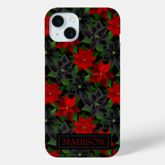 Red Black Poinsettia Chrstimas Case-Mate iPhone Hülle (Rückseite)