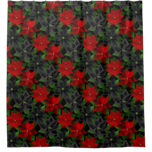 Red Black Poinsettias Goth Chrstimas Duschvorhang (Vorderseite)