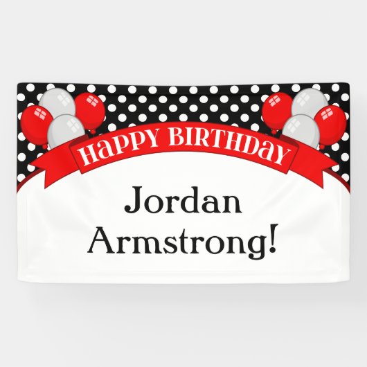 Red Black Polka Dot Balloon Birthday Banner (Horizontal)
