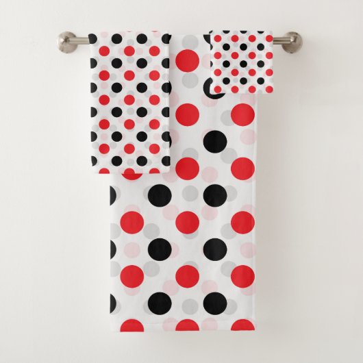 Red Black Polka Dots Textile Muster Design Badhandtuch Set (Insitu)
