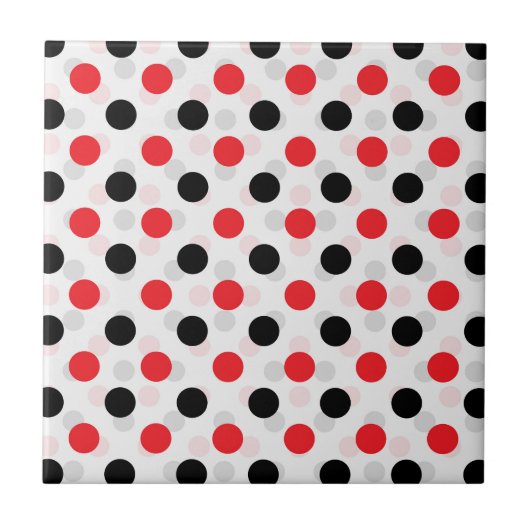 Red Black Polka Dots Textile Muster Design Fliese (Vorderseite)