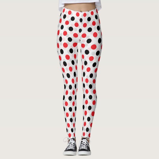 Red Black Polka Dots Textile Muster Design Leggings (Vorderseite)