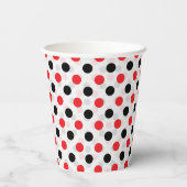 Red Black Polka Dots Textile Muster Design Pappbecher (Rückseite)