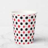 Red Black Polka Dots Textile Muster Design Pappbecher (Rechts)