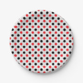 Red Black Polka Dots Textile Muster Design Pappteller (Vorderseite)