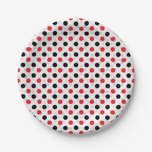 Red Black Polka Dots Textile Muster Design Pappteller (Vorderseite)