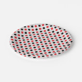 Red Black Polka Dots Textile Muster Design Pappteller (Schrägansicht)