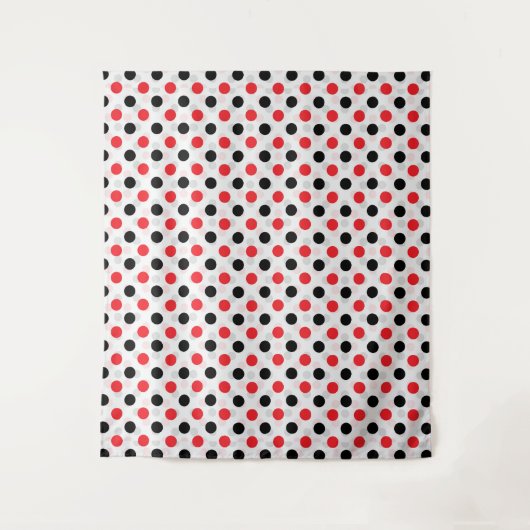 Red Black Polka Dots Textile Muster Design Wandteppich (Vorderseite)