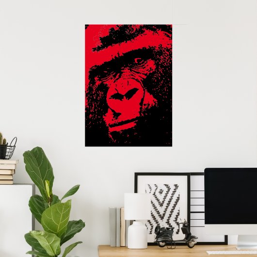 Red Black Pop Art Gorilla Face Poster (Heimbüro)