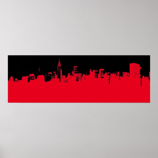 Red Black Pop Art New York City Skyline Poster (Vorne)