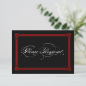 Red & Black Poster Style Wedding RSVP Cards (Stehend Vorderseite)