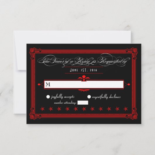 Red & Black Poster Style Wedding RSVP Cards (Rückseite)