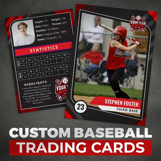 Red & Black Pro Baseball Trading Card Telefonnummerkarte