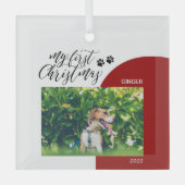 Red & Black Puppy Paw Pet Erstes Weihnachtsfest Fo Ornament Aus Glas (Vorderseite)