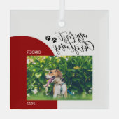 Red & Black Puppy Paw Pet Erstes Weihnachtsfest Fo Ornament Aus Glas (Rückseite)