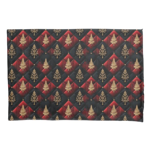 Red Black Quilt Squares Gold Weihnachtsbaumen Kissenbezug (Vorderseite-Links)