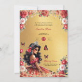 Red Black Quinceanera Kleid Floral Butterfliegen Einladung (Vorderseite)