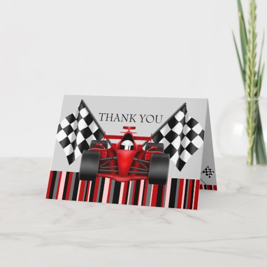 Red & Black Race Car Danke Karte (Vorderseite)