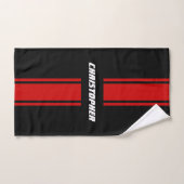 Red Black Racing Stripes White Monogram Mens Boys Badhandtuch Set (Handtuch)