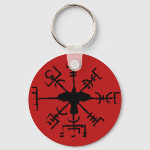 Red & Black Raven Vegvisir Protection Sigil Schlüsselanhänger