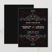 Red & Black Rock 'n' Roll Music Themed Wedding Ankündigungspostkarte (Vorne/Hinten)