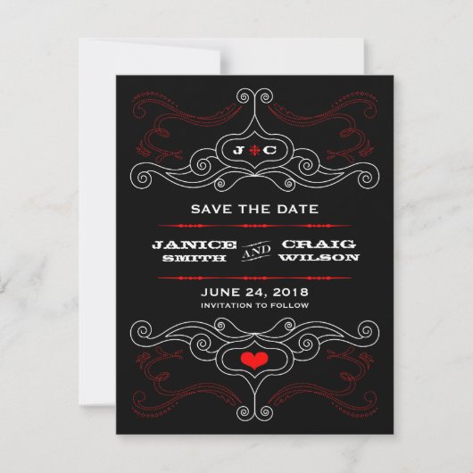 Red & Black Rock 'n' Roll Music Themed Wedding Save The Date (Vorderseite)