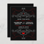 Red & Black Rock 'n' Roll Music Themed Wedding Save The Date (Vorne/Hinten)